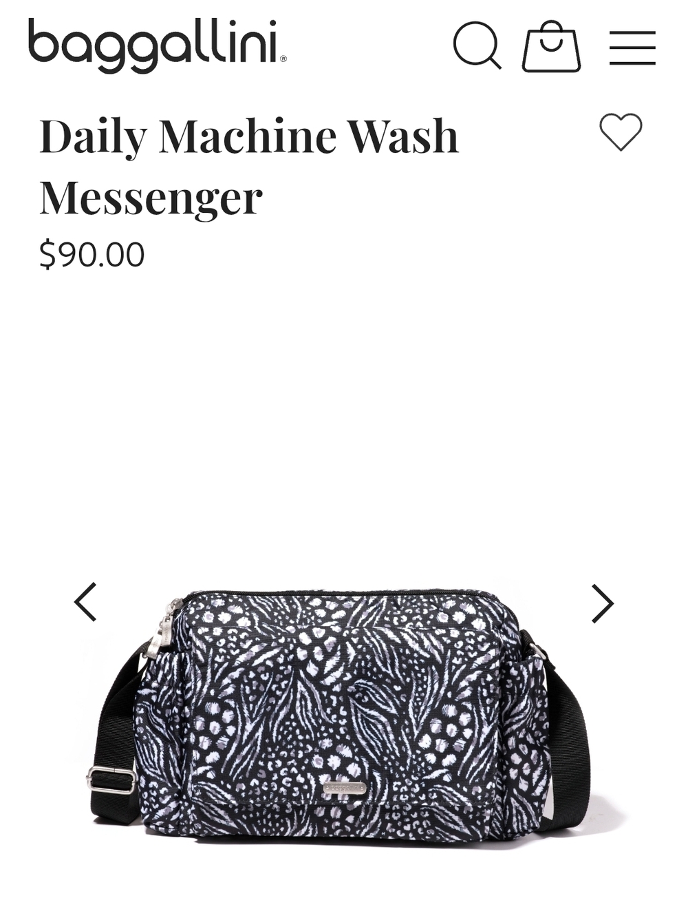 Baggallini Daily Machine Wash Messenger - Black & White Pattern